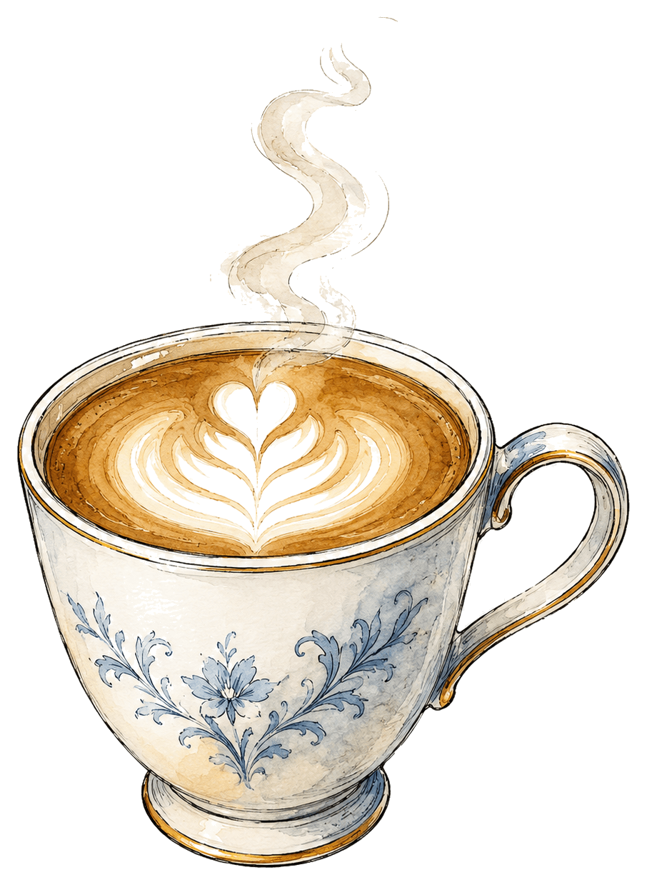 Watercolor coffee cup with latte art